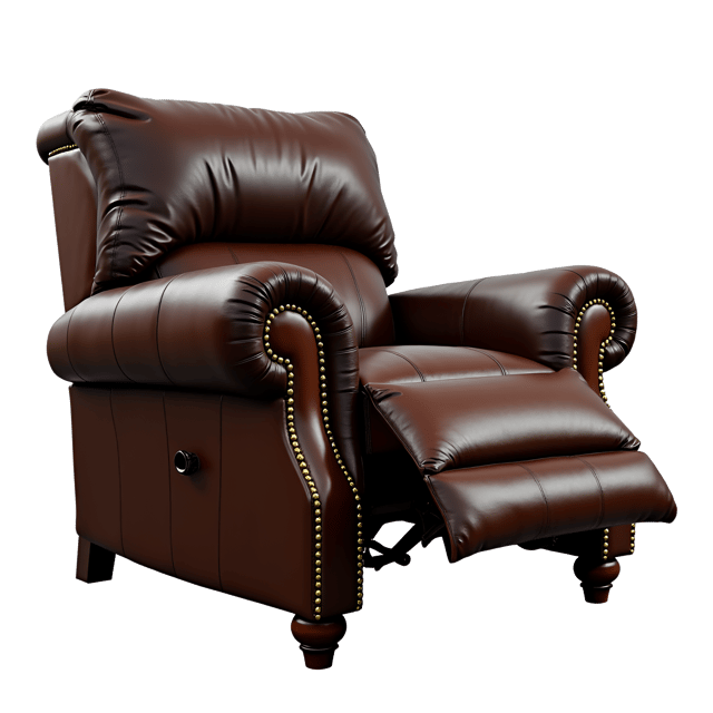 Free transparent PNG: Luxurious Leather Recliner with Dark Brown Upholstery and Brass Details in PNG Format