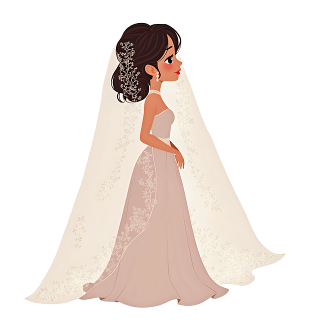 Free transparent PNG: Romantic Silhouette with Floral Lace Veil  Elegant Wedding Clipart, free download png