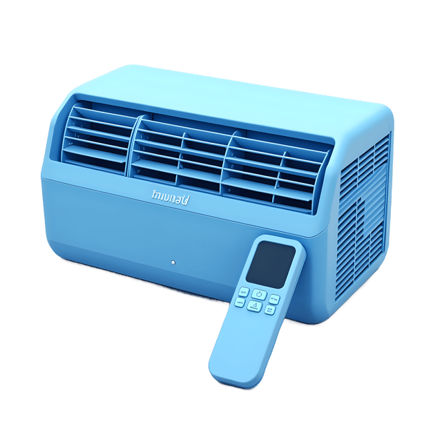 Free transparent PNG: Blue Air Conditioner with Sleek Remote Control and Hidden Vents - Modern PNG Design for Home Appliance Imagery