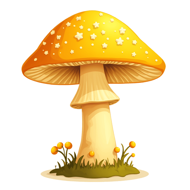 Free transparent PNG: Jolly Yellow Mushroom with Tiny Star-Shaped Growth Clipart