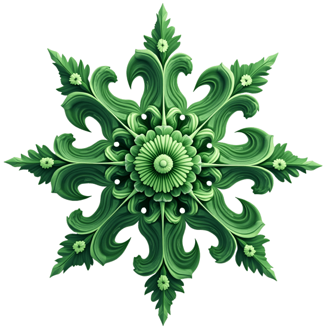 Free transparent PNG: Symmetrical Green Ornament with Floral Accents on White Background