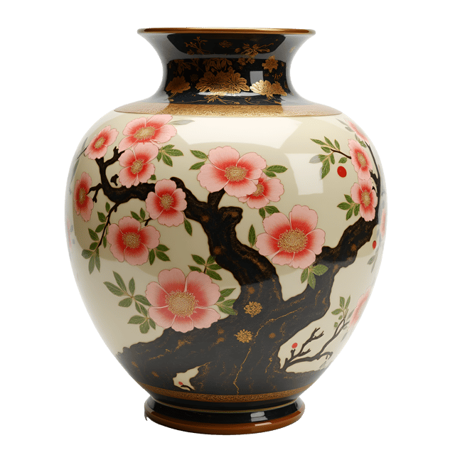 Free transparent PNG: Kakiemon-Style Japanese Vase with Cherry Blossoms and Gold Accents