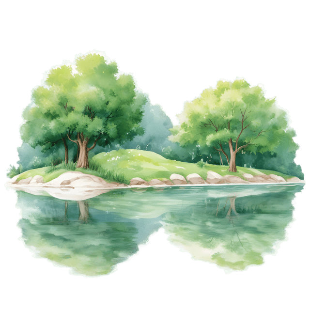 Free transparent PNG: Vivid Greenery and Tranquil River Reflection PNG Image for Nature Scenes and Decor