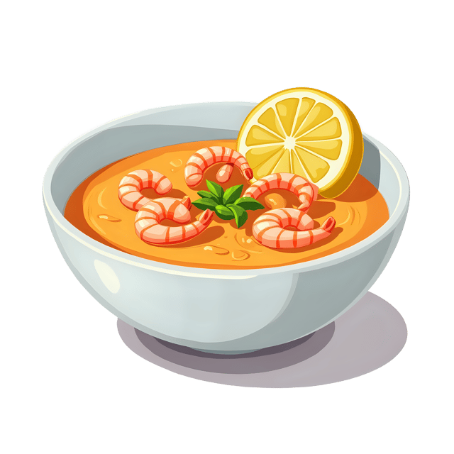 Free transparent PNG: Shrimp Bisque with Lemon Wedge  Elegant Dining Clipart, free downloadable png
