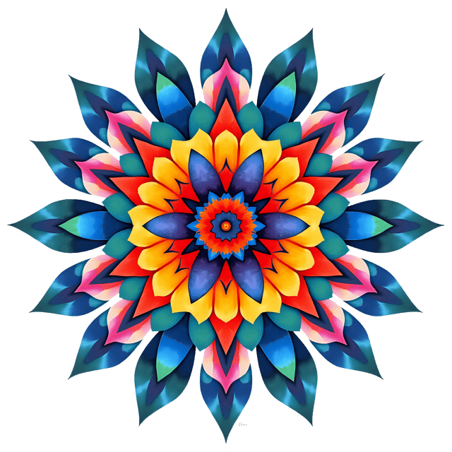 Free transparent PNG: Radiant Symmetrical Mandala with Geometric Shapes and Colors PNG