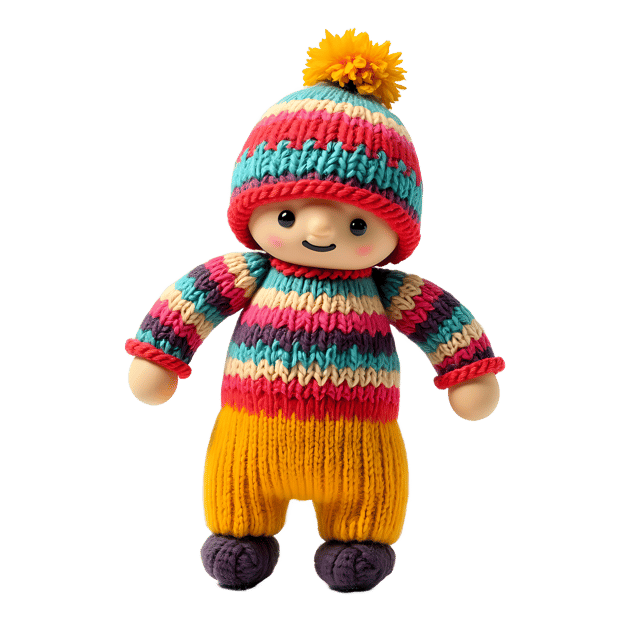 Free transparent PNG: Soft and Colorful Knitted Doll PNG for Nursery Decor and Crafts