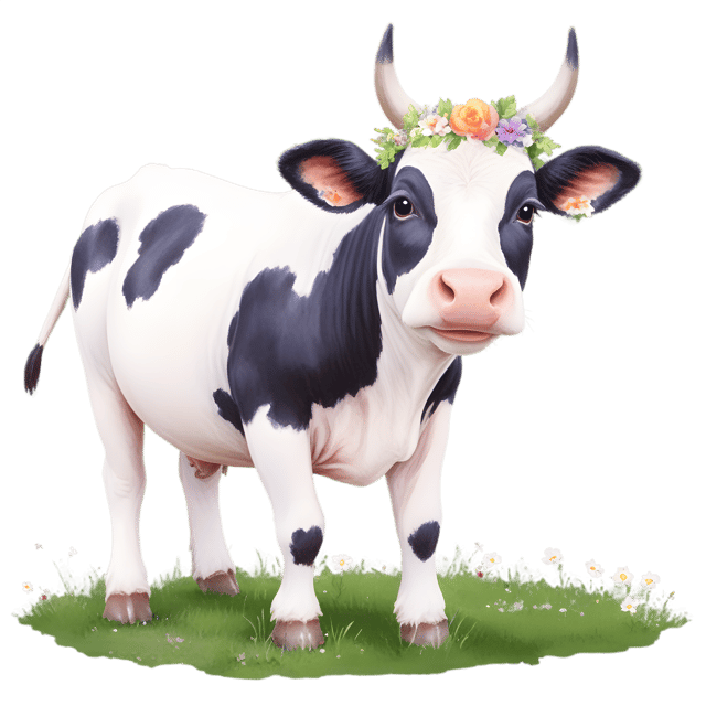 Free transparent PNG: Smiling Cow with Flower Crown PNG
