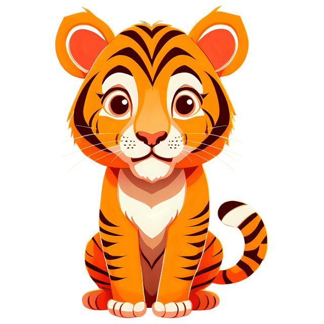 Free transparent PNG: Cute Cartoon Tiger Illustration for Nursery Decor, Clipart, Crafts, etc.