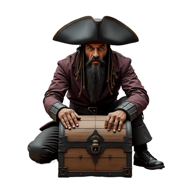 Free transparent PNG: Pirate Guarding a Chest PNG  Perfect for Treasure Themes, Games  Decor