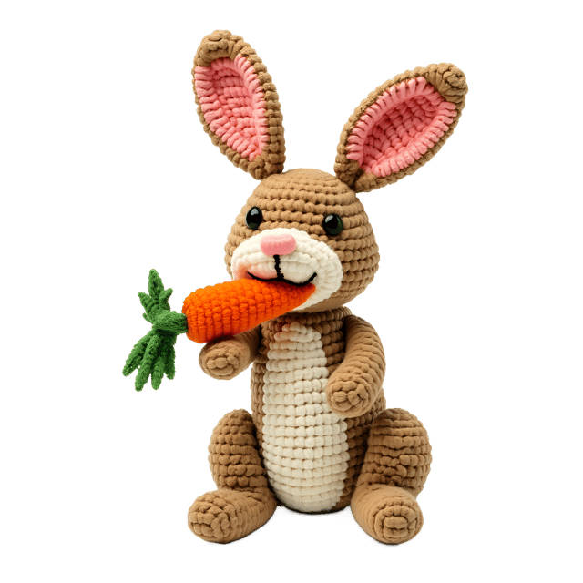 Free transparent PNG: Happy Crocheted Rabbit with Carrot PNG