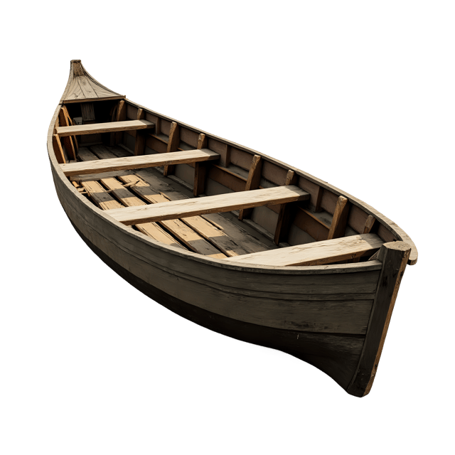 Free transparent PNG: Weathered Wooden Paddleboat PNG with Transparent Background for Nautical and Watercraft Imagery
