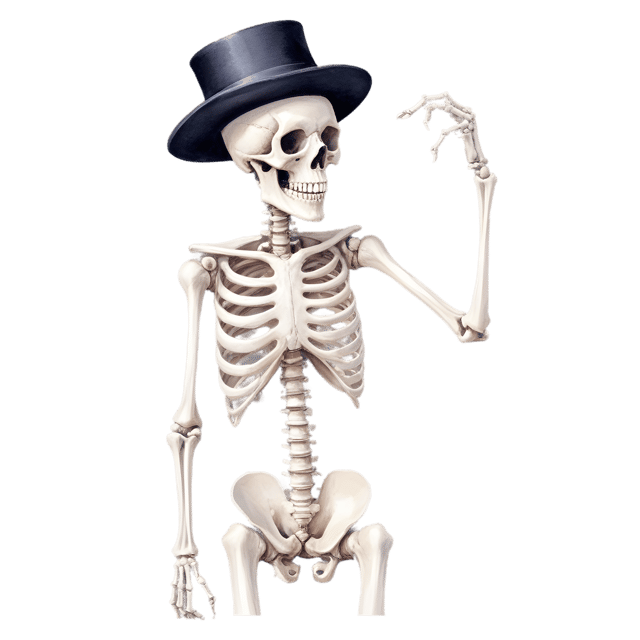 Free transparent PNG: Skeleton Holding Bone with Hat PNG Transparent Background