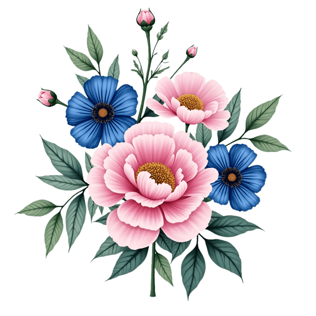 Free transparent PNG: Navy Blue Cornflowers with Blush Peonies  Floral Clipart, free download png
