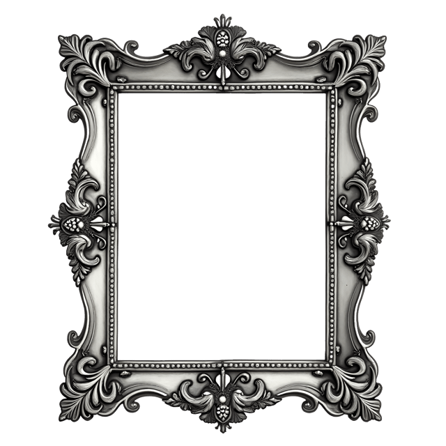 Free transparent PNG: Vintage Silver Picture Frame with Ornate Floral Patterns Clipart
