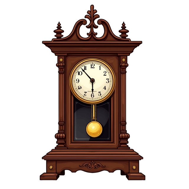Free transparent PNG: Vintage Mahogany Clock with Visible Pendulum and Ornaments