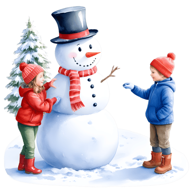 Free transparent PNG: Children Building a Snowman Transparent PNG for Winter and Holiday Crafts