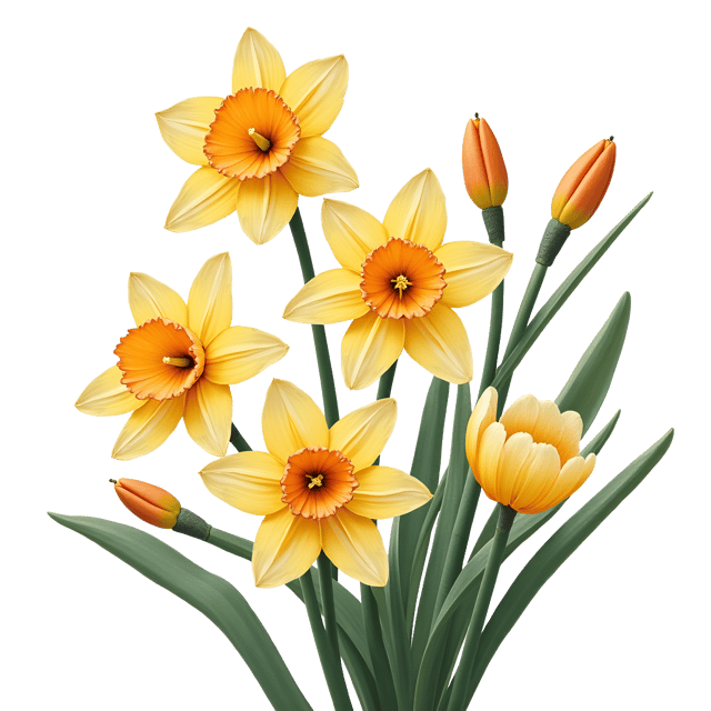 Free transparent PNG: Daffodils, Narcissus, and Tulips Clipart Illustration with Transparent Background