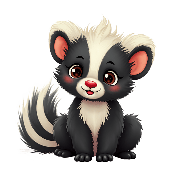 Free transparent PNG: Round Baby Skunk PNG with White Stripes and Curious Eyes for Nursery Decor and Crafts