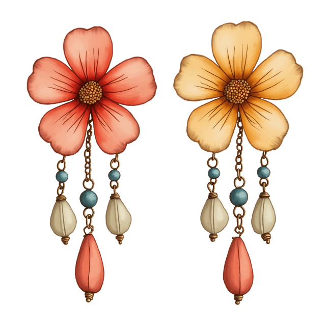 Free transparent PNG: Bohemian Flower Earring with Dangling Glass Beads Clipart
