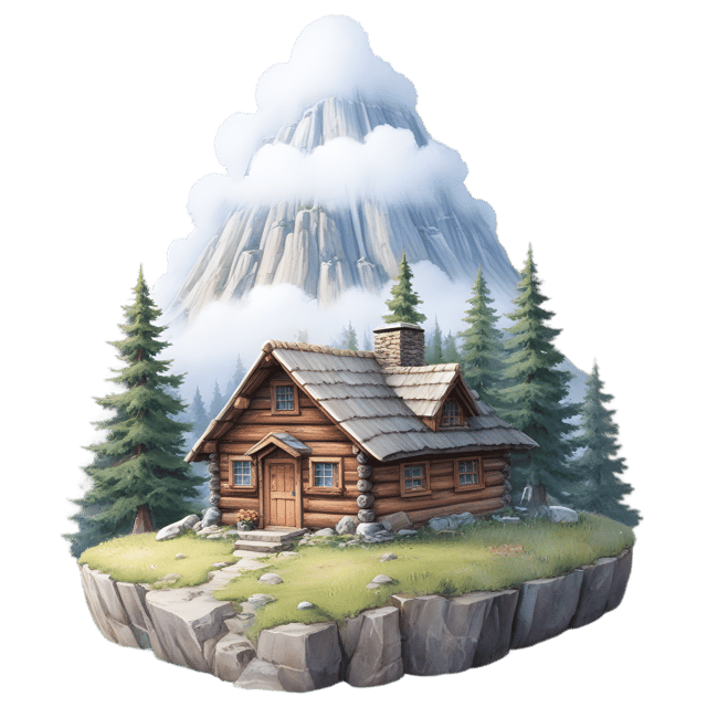Free transparent PNG: Rustic Cabin in Misty Hillsides PNG Transparent Background