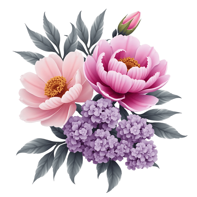 Free transparent PNG: Peony and Lilac Flowers PNG Clipart  Elegant Botanical Design Elements