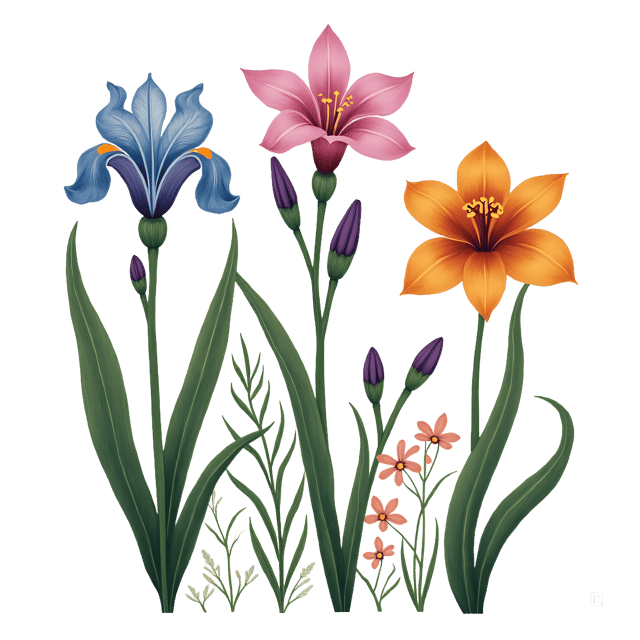Free transparent PNG: Iris, Orchid, and Lily PNG Clipart  Perfect for Botanical Design  Floral Crafts