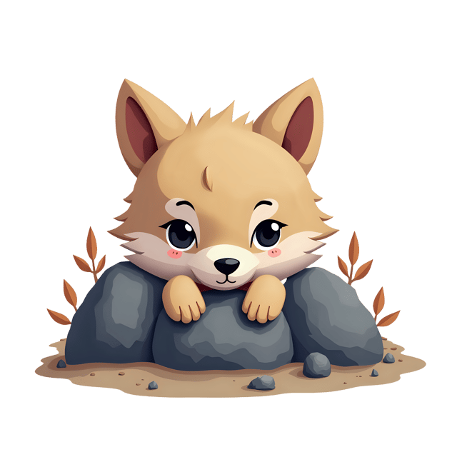Free transparent PNG: Baby Wolf Hiding Behind Rocks Transparent PNG for Nursery and Craft Projects