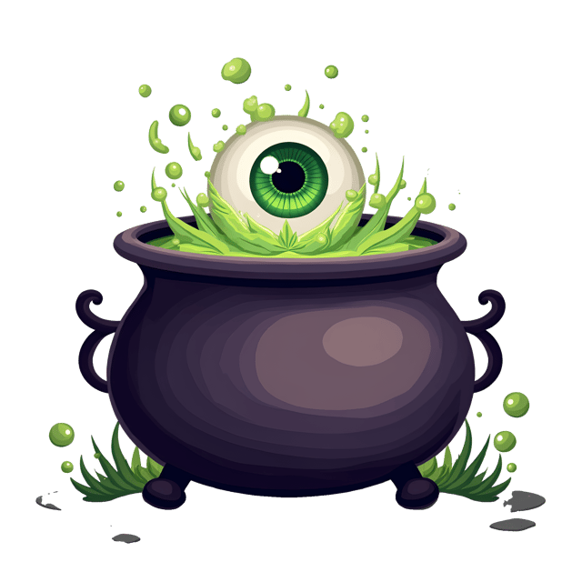 Free transparent PNG: Witch's Cauldron with Bubbling Potion and Floating Eye - Beautiful Illustration Clipart