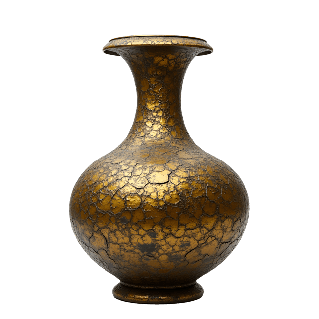 Free transparent PNG: Dusty Antique Vase with Gold Leaf Patterns and Crackle Finish PNG