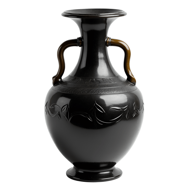Free transparent PNG: Elegant Antique Vase with Matte Black Glaze and Brass Handle PNG Illustration