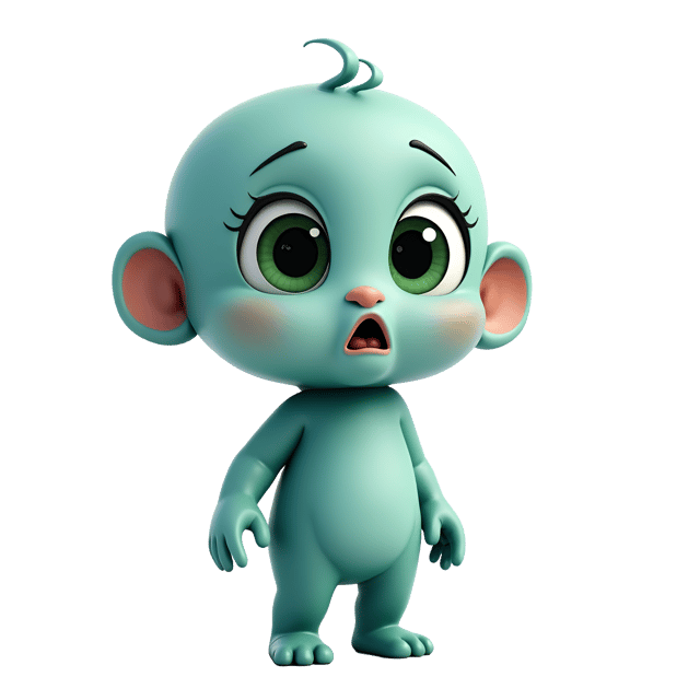 Free transparent PNG: Curious Teal Humanoid Illustration with Open Expression and White Background