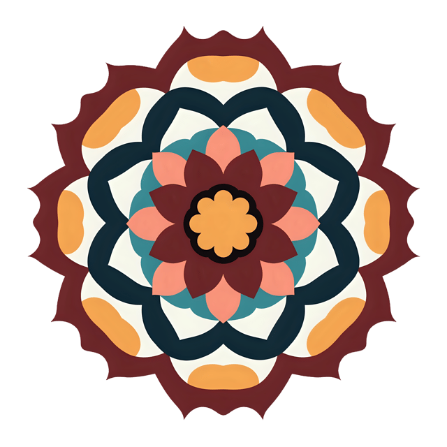 Free transparent PNG: Modern Symmetrical Mandala with Bold Shapes and Contrasting Colors on Transparent Background