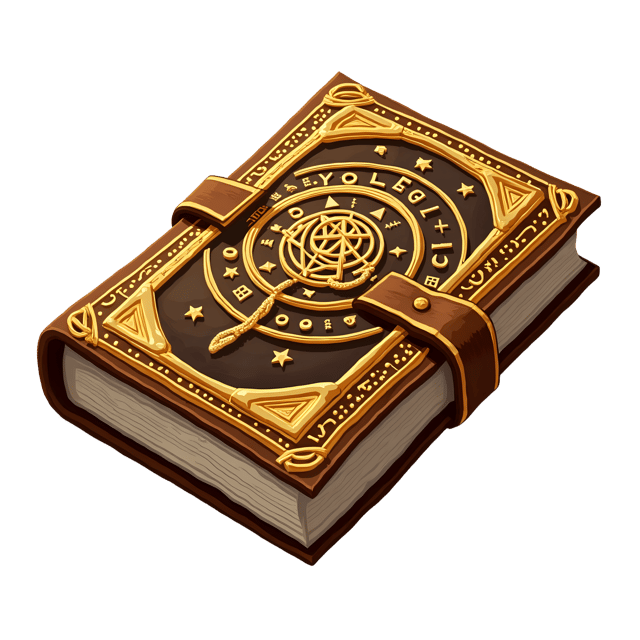 Free transparent PNG: Golden Grimoire with Leather Binding and Intricate Runes - Fantasy Book Art