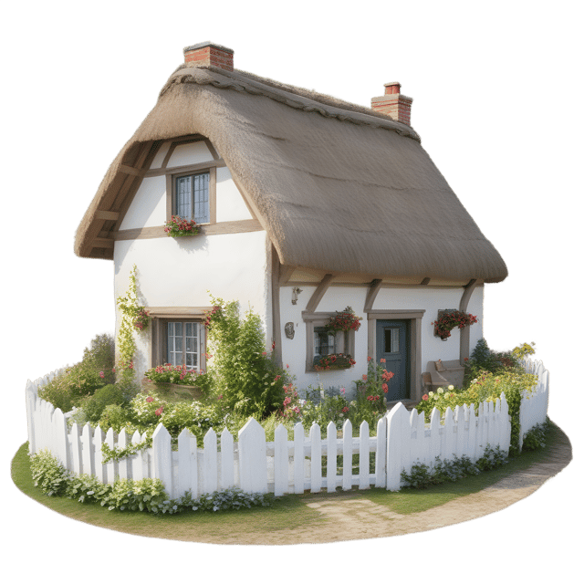 Free transparent PNG: Floral Thatched Cottage PNG Illustration for Nursery and Country Decor