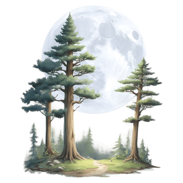 Free transparent PNG: Ancient Forest Towering Trees Full Moon PNG Illustration for Nature and Fantasy Art