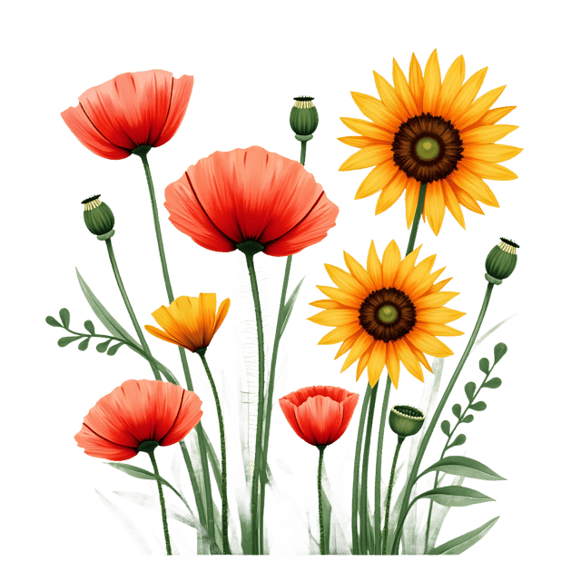 Free transparent PNG: Poppy and Sunflower PNG Clipart  Perfect for Garden Designs, Crafts  Decor