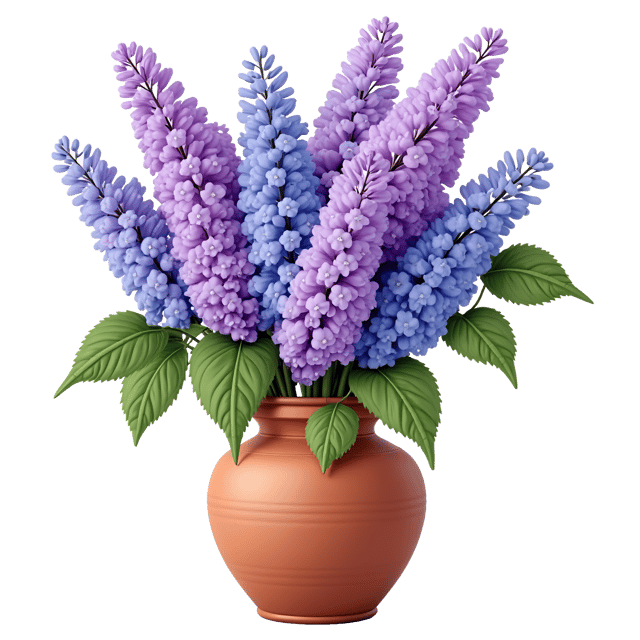 Free transparent PNG: Purple Lilacs and Forget-Me-Not Illustration in Clay Vase Clipart