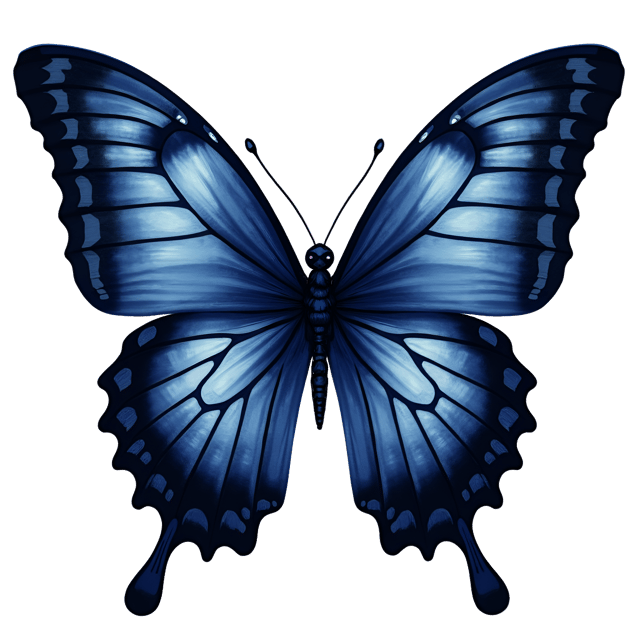 Free transparent PNG: Mysterious Butterfly with Deep Navy and Silver Wings PNG Illustration