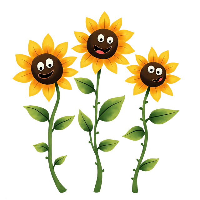Free transparent PNG: Quirky Sunflowers with Twisty Stems and Googly Eyes PNG Illustration for Unique Botanical Art