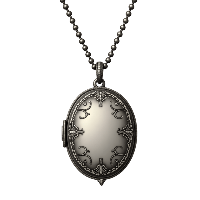 Free transparent PNG: Old Silver Locket with Delicate Chain and Intricate Beaded Detailing Clipart Illustration