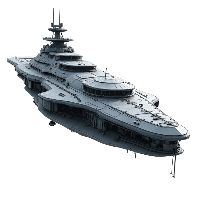 Free transparent PNG: Massive Gray Spaceship with Intricate Patterns and Dark Windows - Realistic Illustration on White Background