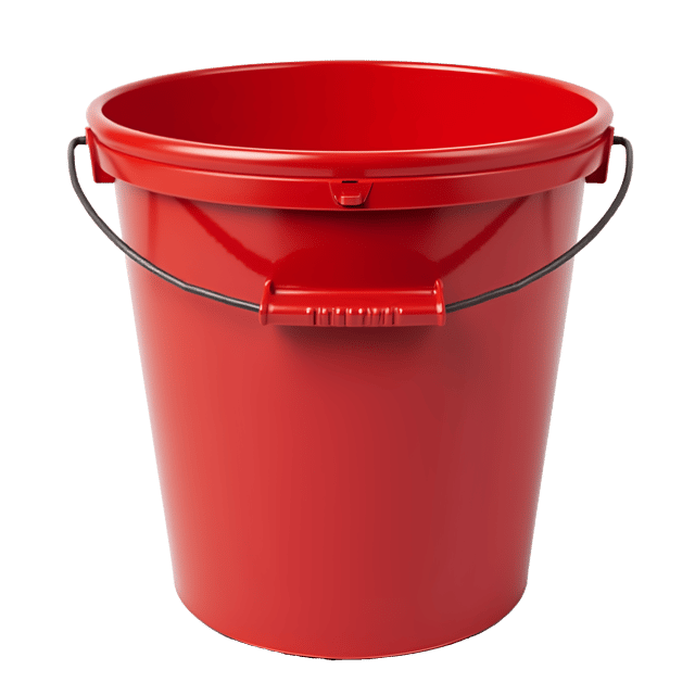 Free transparent PNG: Red Plastic Bucket with Handles and Smooth Surface - Isolated on White Background