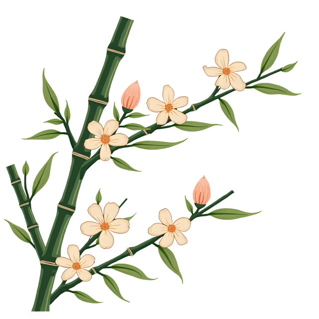 Free transparent PNG: Chinoiserie Bamboo and Blossom  Decorative Clipart Set, free png download