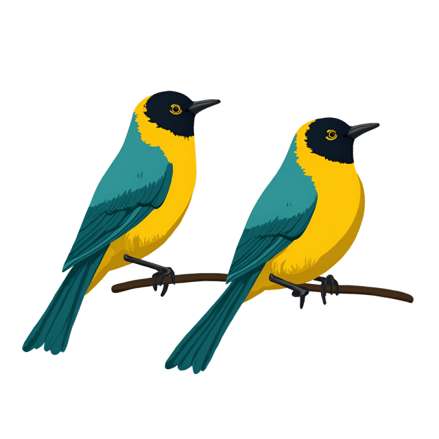 Free transparent PNG: Turquoise Tanagers with Yellow Tails and Black Facial Masks - Beautiful Bird Illustration Clipart