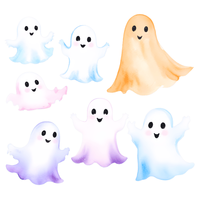 Free transparent PNG: Colorful, Whimsical Ghosts PNG for Kids Halloween Party Decorations