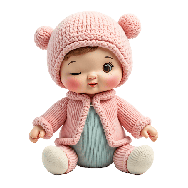 Free transparent PNG: Baby Knitted Doll PNG with Soft Pastel Tones and Gentle Features