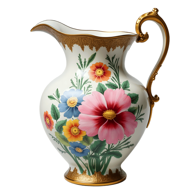 Free transparent PNG: Vibrant Ceramic Flower Vase with Hand-Painted Designs and Gilt Trim