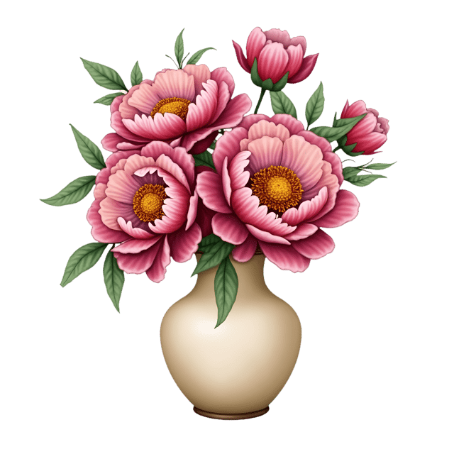 Free transparent PNG: Ivory and Burgundy Vase with Peonies  Elegant Floral Clipart, free png download