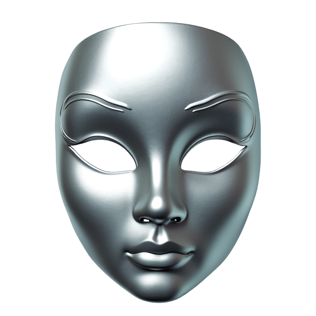 Free transparent PNG: Abstract Face Mask with Bold Modern Metallic Silver Design on White Background