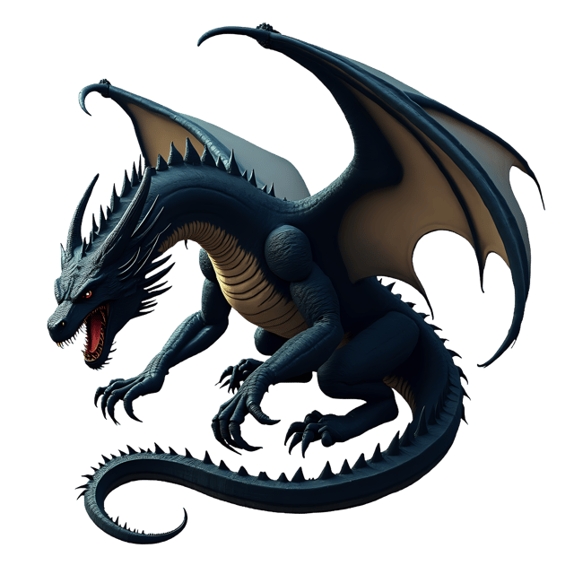 Free transparent PNG: Enormous Obsidian Dragon PNG Illustration with Glossy Scales and Menacing Features